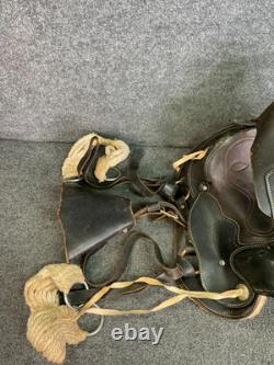 VTG Leather Western Horse Saddle with Brass Fittings & Stirrups Black/Brown