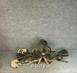 VTG Leather Western Horse Saddle with Brass Fittings & Stirrups Black/Brown