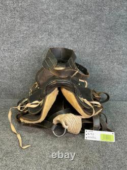 VTG Leather Western Horse Saddle with Brass Fittings & Stirrups Black/Brown