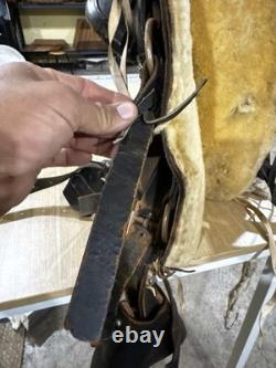 VTG Leather Western Horse Saddle with Brass Fittings & Stirrups Black/Brown