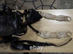 VTG Leather Western Horse Saddle with Brass Fittings & Stirrups Black/Brown