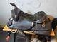 Vtg Western Cowboy Saddle Withmetal Stitching & Silver Conchos, 14 Seat Size Euc