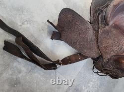 VTG Youth Kids 14-15 Western Tooled Leather Ranch Riding Saddle Horse Pony
