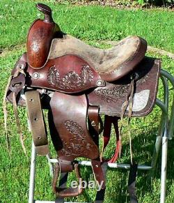 Very Nice 13 Western Youth Saddle With Silver Plates