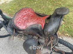 Vintage 14 Cowboy Western Saddle Red Leather John M Paul Rockford ill Rare 50's