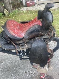Vintage 14 Cowboy Western Saddle Red Leather John M Paul Rockford ill Rare 50's