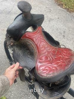 Vintage 14 Cowboy Western Saddle Red Leather John M Paul Rockford ill Rare 50's