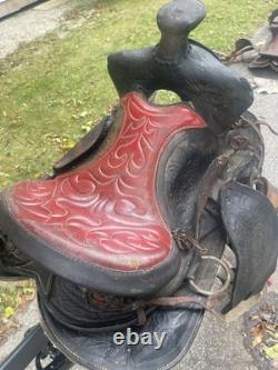 Vintage 14 Cowboy Western Saddle Red Leather John M Paul Rockford ill Rare 50's