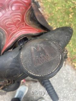 Vintage 14 Cowboy Western Saddle Red Leather John M Paul Rockford ill Rare 50's