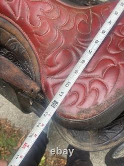Vintage 14 Cowboy Western Saddle Red Leather John M Paul Rockford ill Rare 50's