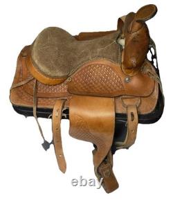 Vintage 14 Western Roper Ranch Saddle Hand-Tooled Leather Basketweave