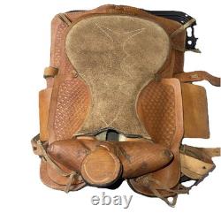 Vintage 14 Western Roper Ranch Saddle Hand-Tooled Leather Basketweave