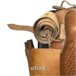 Vintage 14 Western Roper Ranch Saddle Hand-Tooled Leather Basketweave