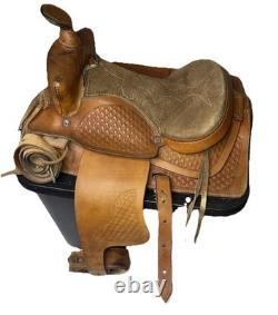 Vintage 14 Western Roper Ranch Saddle Hand-Tooled Leather Basketweave