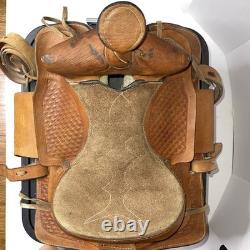 Vintage 14 Western Roper Ranch Saddle Hand-Tooled Leather Basketweave