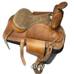 Vintage 14 Western Roper Ranch Saddle Hand-Tooled Leather Basketweave