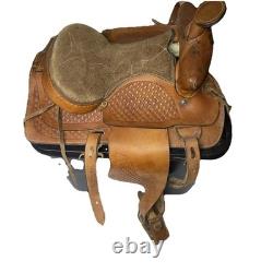 Vintage 14 Western Roper Ranch Saddle Hand-Tooled Leather Basketweave