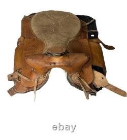Vintage 14 Western Roper Ranch Saddle Hand-Tooled Leather Basketweave