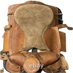 Vintage 14 Western Roper Ranch Saddle Hand-Tooled Leather Basketweave