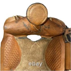 Vintage 14 Western Roper Ranch Saddle Hand-Tooled Leather Basketweave