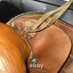 Vintage 14 Western Roper Ranch Saddle Hand-Tooled Leather Basketweave