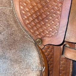 Vintage 14 Western Roper Ranch Saddle Hand-Tooled Leather Basketweave