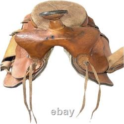 Vintage 14 Western Roper Ranch Saddle Hand-Tooled Leather Basketweave