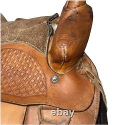 Vintage 14 Western Roper Ranch Saddle Hand-Tooled Leather Basketweave