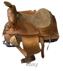 Vintage 14 Western Roper Ranch Saddle Hand-Tooled Leather Basketweave
