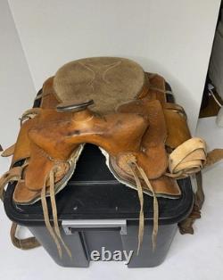 Vintage 14 Western Roper Ranch Saddle Hand-Tooled Leather Basketweave