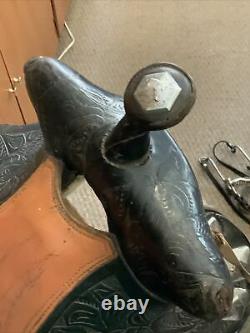 Vintage 15.5 Black Leather Show Parade Western Saddle with Bridle & Breast Collar