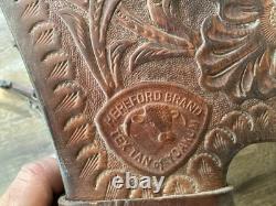 Vintage 15.5 Tex Tan Hereford Brand Western Saddle, Floral Leather Tooling