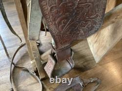 Vintage 15.5 Tex Tan Hereford Brand Western Saddle, Floral Leather Tooling