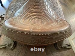 Vintage 15.5 Tex Tan Hereford Brand Western Saddle, Floral Leather Tooling
