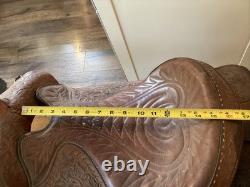 Vintage 15.5 Tex Tan Hereford Brand Western Saddle, Floral Leather Tooling