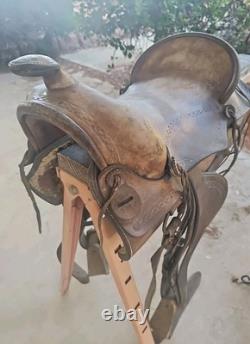 Vintage 15 Brown Leather Western Horse Saddle Roping Saddle # 3920
