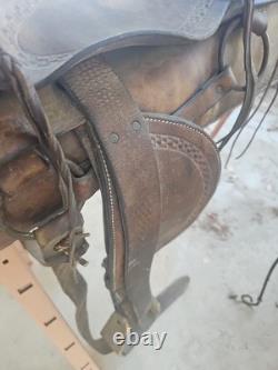 Vintage 15 Brown Leather Western Horse Saddle Roping Saddle # 3920