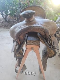 Vintage 15 Brown Leather Western Horse Saddle Roping Saddle # 3920
