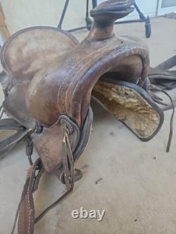 Vintage 15 Brown Leather Western Horse Saddle Roping Saddle # 3920