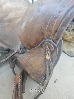 Vintage 15 Brown Leather Western Horse Saddle Roping Saddle # 3920
