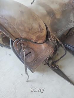 Vintage 15 Brown Leather Western Horse Saddle Roping Saddle # 3920