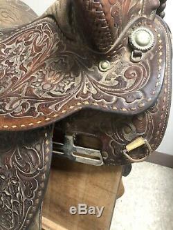 Vintage 15 IMPERIAL Tex Tan Leather Co Detailed Western Saddle SEE Pictures