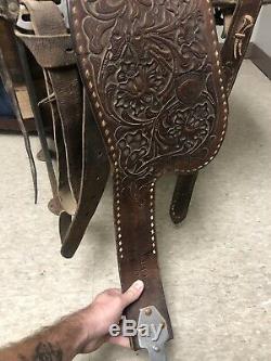 Vintage 15 IMPERIAL Tex Tan Leather Co Detailed Western Saddle SEE Pictures