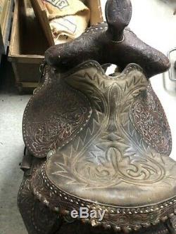 Vintage 15 IMPERIAL Tex Tan Leather Co Detailed Western Saddle See Pics