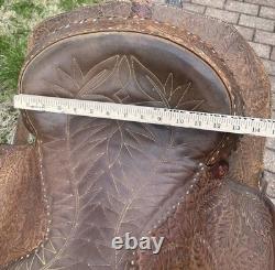 Vintage 15 Longhorn Tooled Roping Western Saddle Needs TLC & Restoration