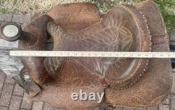 Vintage 15 Longhorn Tooled Roping Western Saddle Needs TLC & Restoration