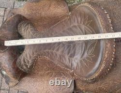Vintage 15 Longhorn Tooled Roping Western Saddle Needs TLC & Restoration