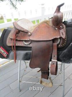Vintage 15'' Red Ranger #998 Brown Tooled Leather Western Trail Saddle Sqh Bars