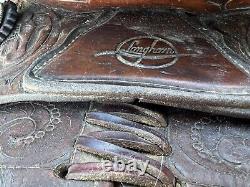 Vintage 15 Tooled Leather Longhorn Western saddle US made