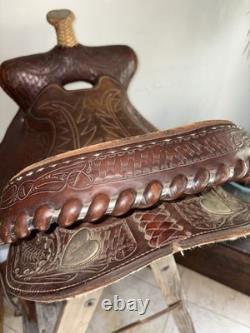 Vintage 15? Western Saddle Tooled Leather Full Quarter Horse Bars Trail Ranch